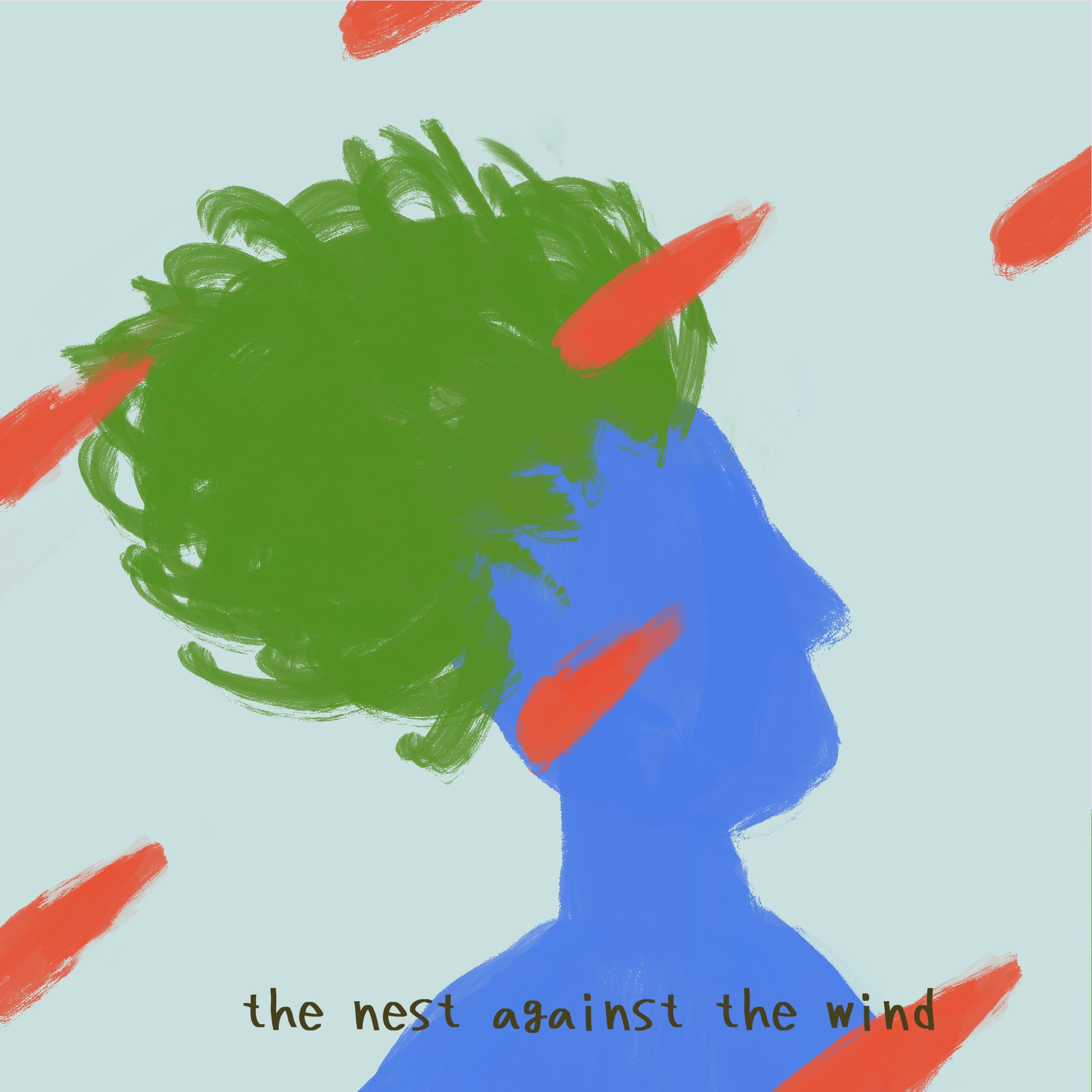 一团乱糟糟的线条。
       这就是台风天我去上班时的发型！
       乱得像鸡窝，但我还要顶着风走。
       你当时笑得眼睛都眯成缝了，坏狐狸。