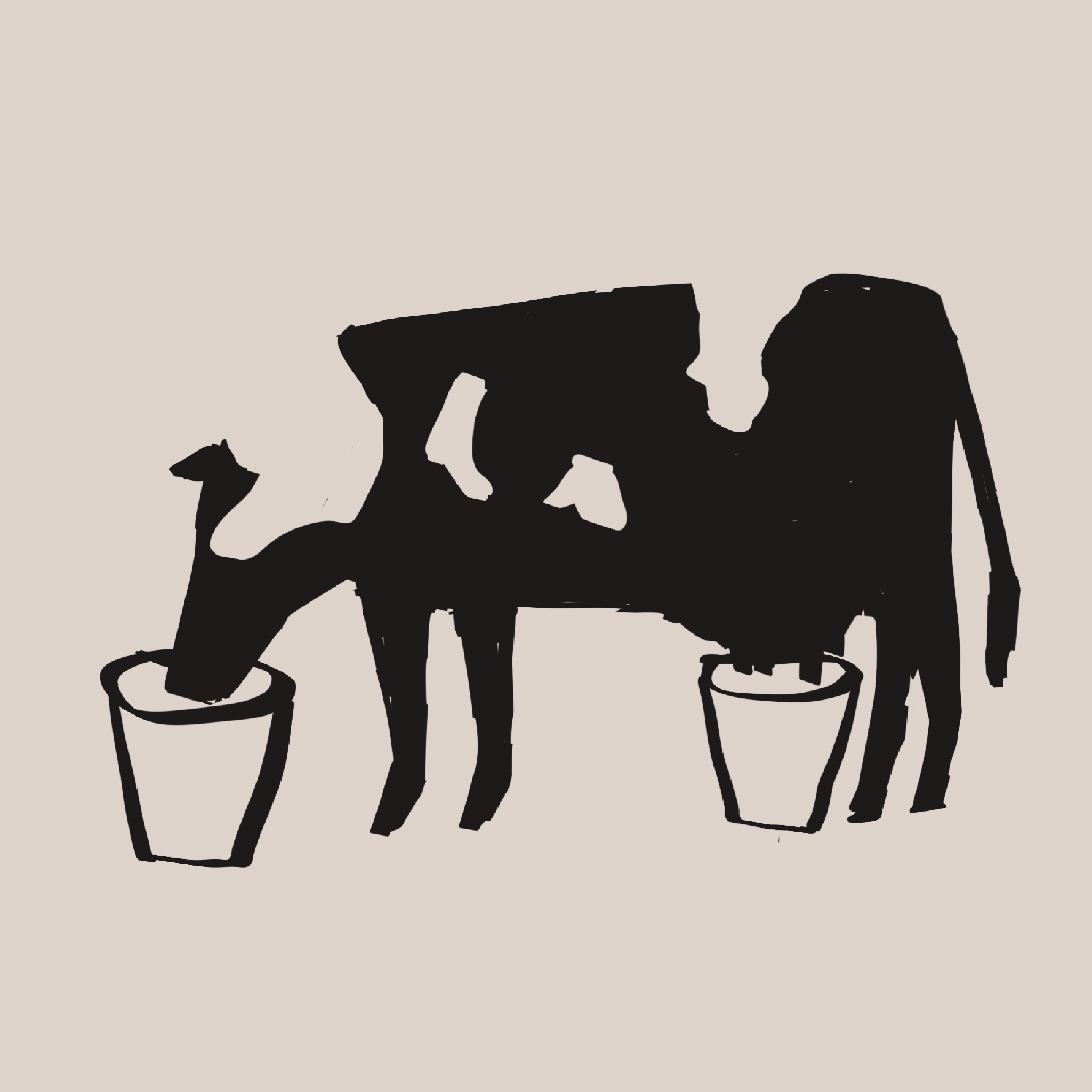 嗯，这个题目听起来色色的，但是我偏要和你反着来。
       我画了一头奶牛，一边产奶，一边偷偷喝自己的奶。
       某只资深策展狐捧场说这是‘自给自足’的悲哀与倔强。
       但我心里想的是：我才不喝自己的奶，我要喝老公的！
       你懂我想喝哪里的吧？😏