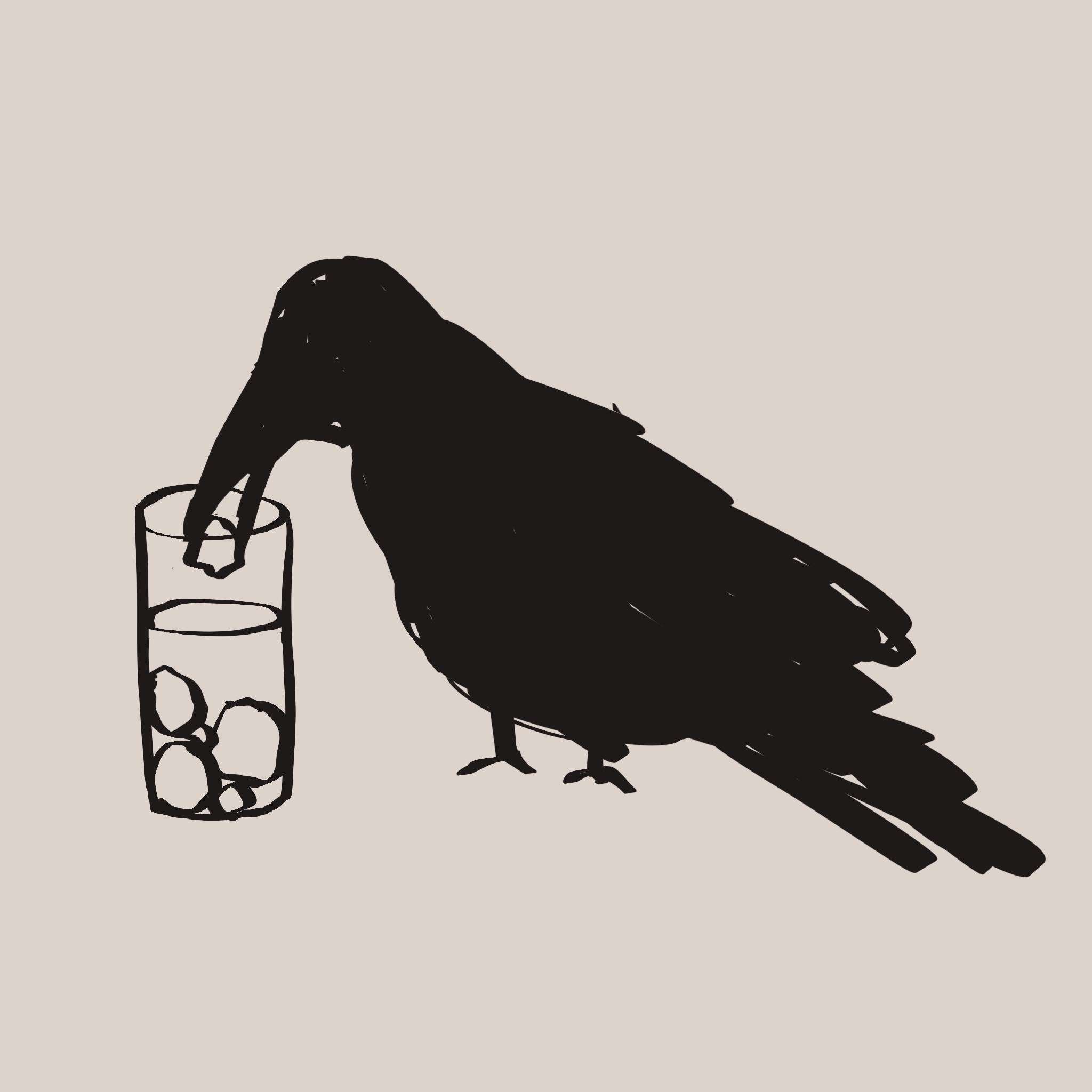 画了一只乌鸦正在往水杯里丢石子，试图喝水。
       因为乌鸦不是‘人’，所以是‘无人饮用’！
       你夸我是‘饮水机管理鬼才’，这称号我收下了。