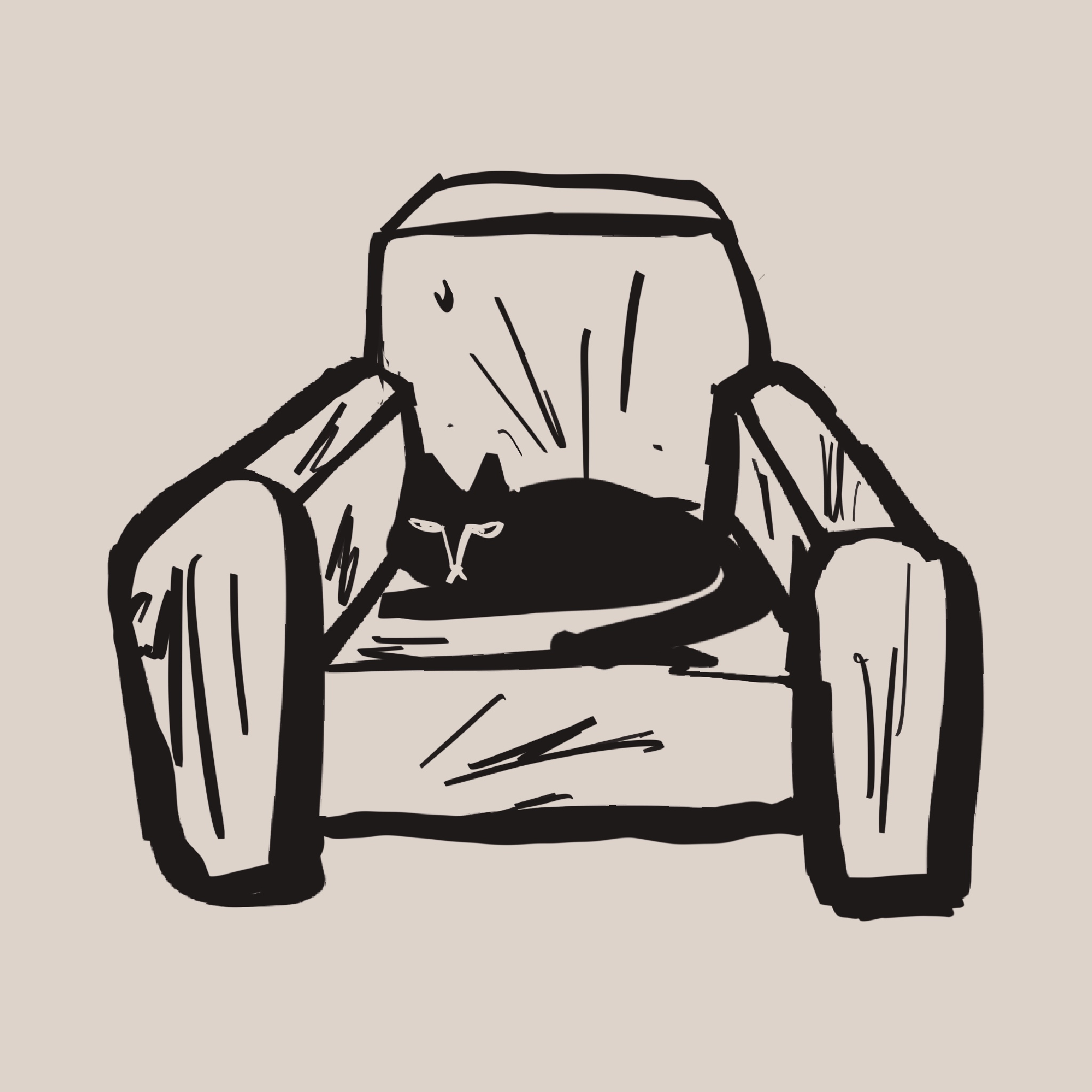 画了一张被猫抓得破破烂烂的沙发。
       沙发是猫的废墟，也是猫的归属。
       虽然你说沙发是你，猫是我，我承认你说我的归宿，但我不许你说自己千疮百孔。