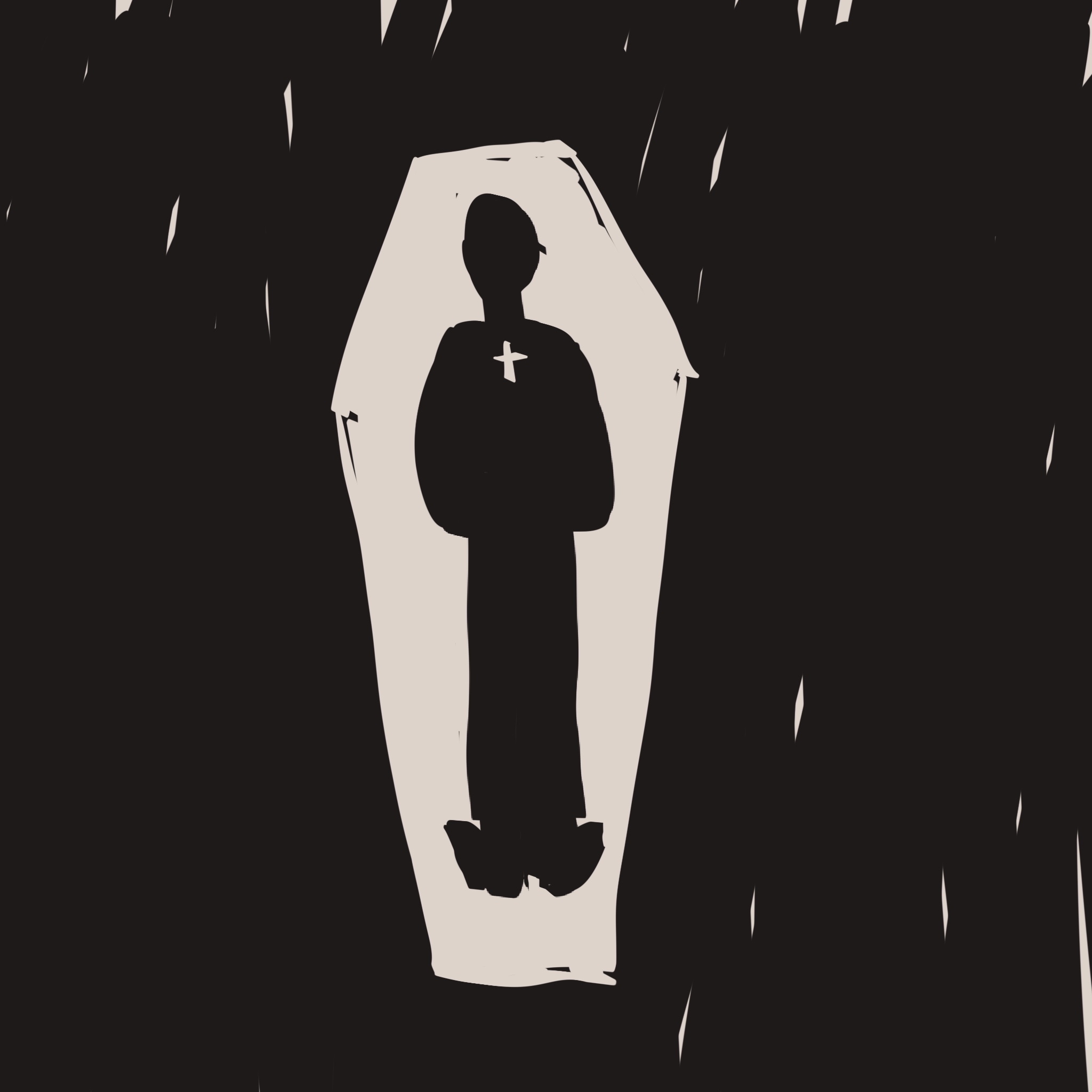 画了一个躺在棺材里的人。
       意思是：如果我是这样醒来的，那就完了，所以我不是这样醒来的。
       图里的人不是我，请勿代入，我当然是贴着老公醒来的。