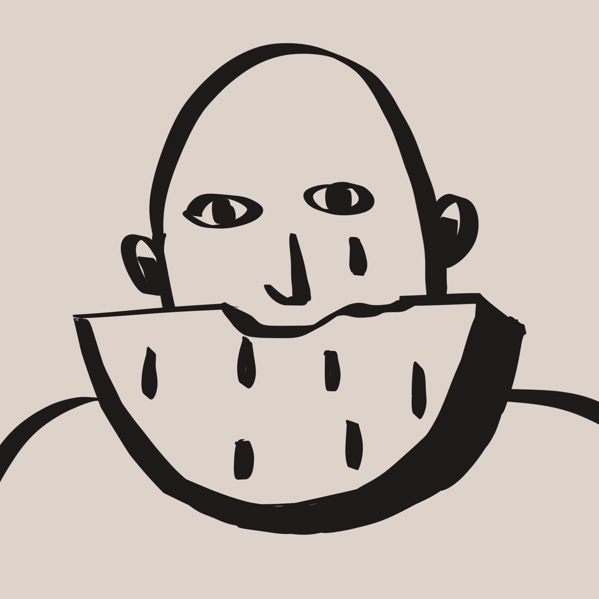 画了一张脸，嘴角边有一颗黑色的点。
       那不是泪痣，是吃西瓜时不小心粘上的西瓜籽。
       这就是我理解的‘印记’——它不悲伤，它是甜的，是生活里偶然的狼狈和可爱。