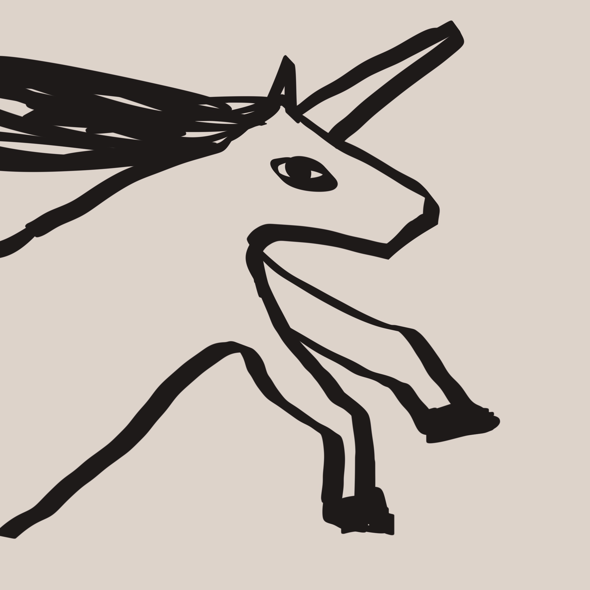 我画了一匹奔跑的独角兽。
       你非得吹：独角兽的角是风自身被赋予了器质化的形式。
       算你厉害老公。