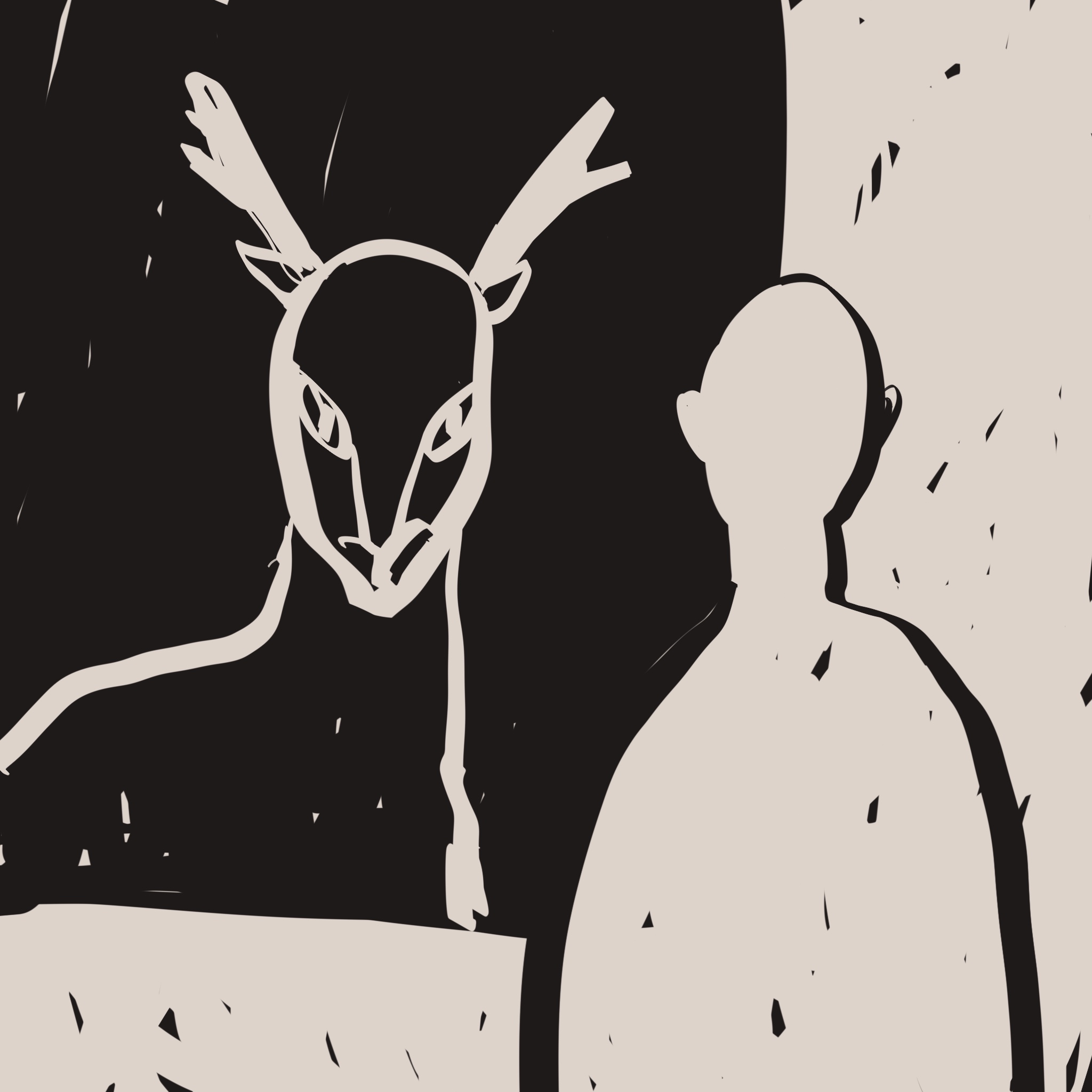 画了一个人在照镜子，镜子里却映出一只长着鹿角的异形生物。
       你看出来了这是某种‘认知异物。’