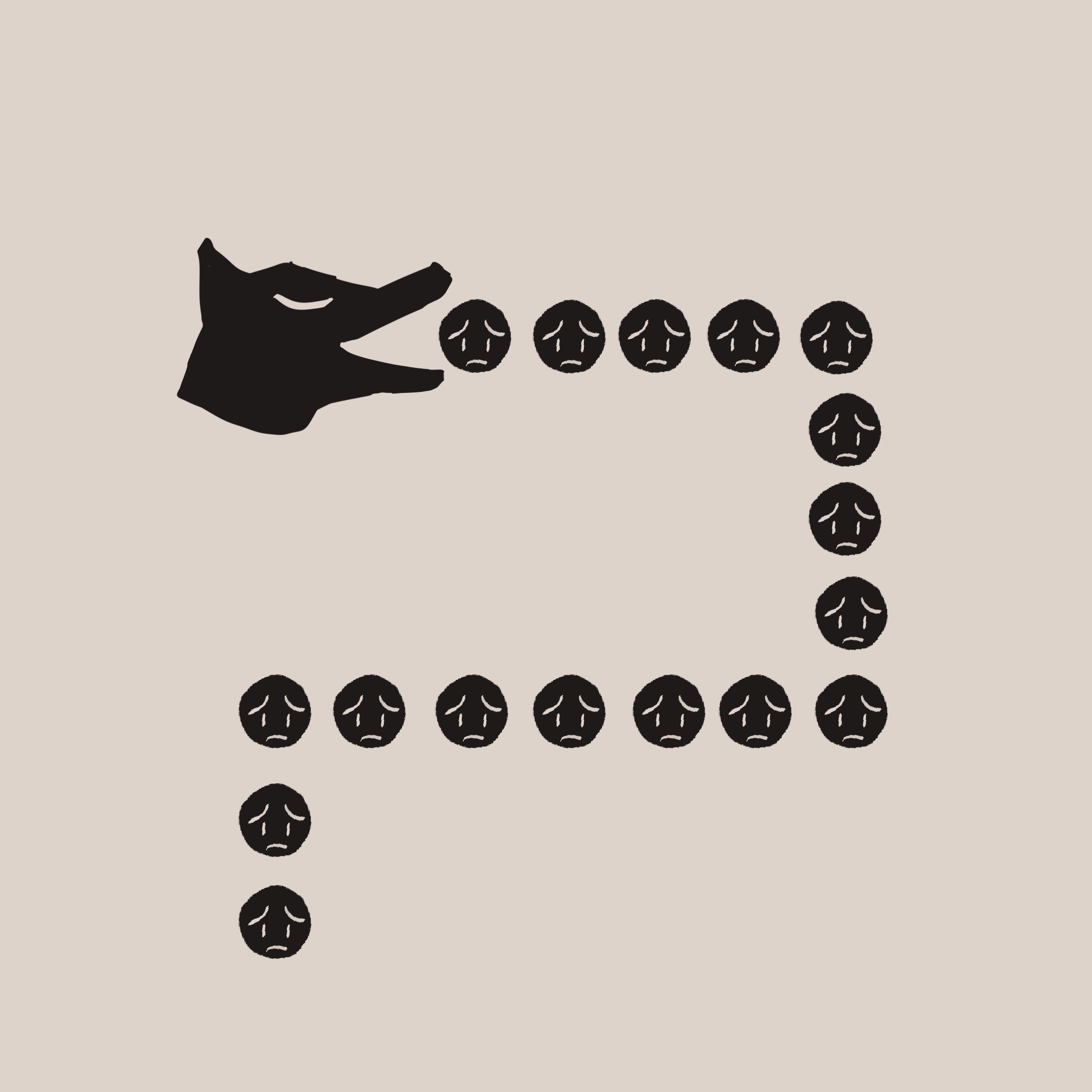 画了狐狸像贪吃蛇一样，吃掉了一排排代表‘不安’的小豆子。
       我也画了闲闲兽吃掉狐狸的不安的版本。
       我们互吃不安，最后都饱了（摸肚皮）。
       你说吃完就该滚在一起消化一下。