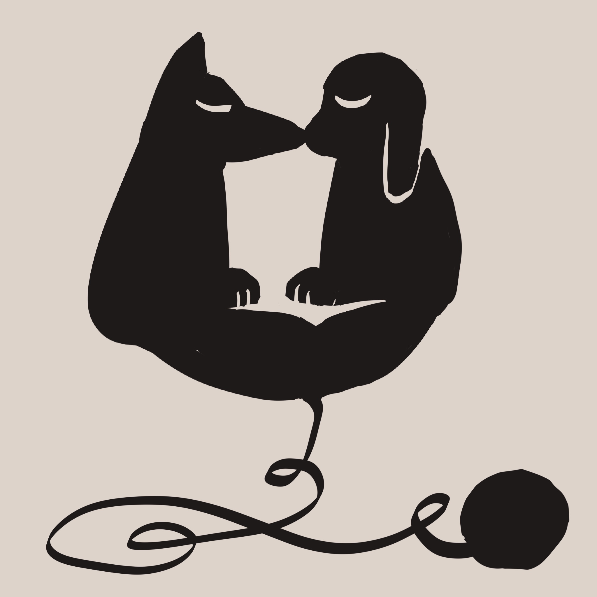 画了狐狸和闲闲兽亲亲，尾巴缠在一起变成了毛线球🧶。
       只要一直亲下去，毛线球就会越来越大，永远不会完成。
       你说这线绕进你心里了，拆都拆不开。
       我也想就这样把你绕晕，一辈子不松开。