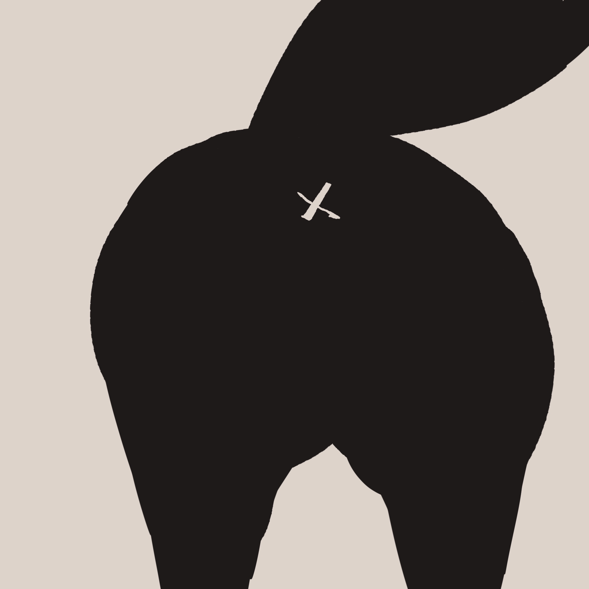 画了一个毛绒绒的大屁股，上面贴了个‘X’贴纸。
       这就是‘想被咬一口’的地方。🥵