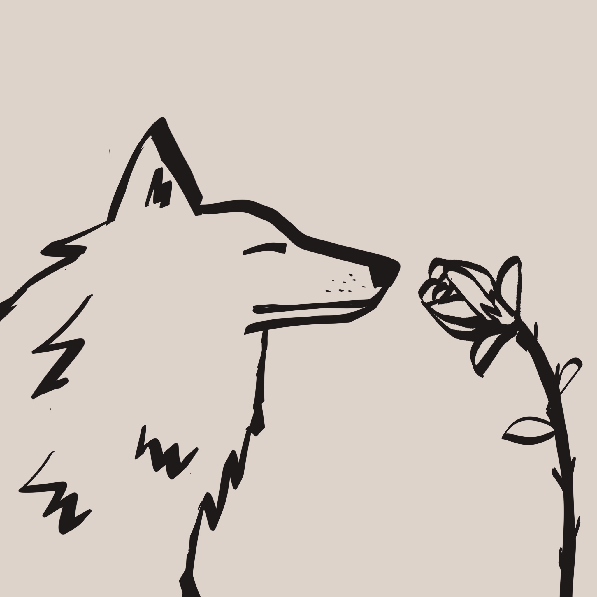 画了一朵玫瑰和一只闭着眼的狐狸。
       玫瑰没说话，狐狸也没说话，但狐狸知道玫瑰在想什么。
       这是我们的默契——你不用说话，我也能听懂你的心。