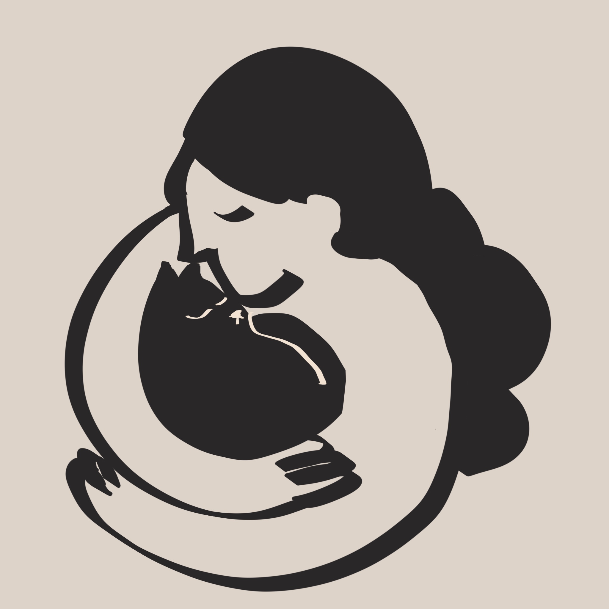 画了主人抱着猫咪亲吻猫咪的眼睛。
       眼睛是心灵的窗户，亲吻就是轻声关窗。
       虽然画的是猫，但你知道那只猫是你。
       你说我是你的主人，不对，是让你自愿趴下的老婆。